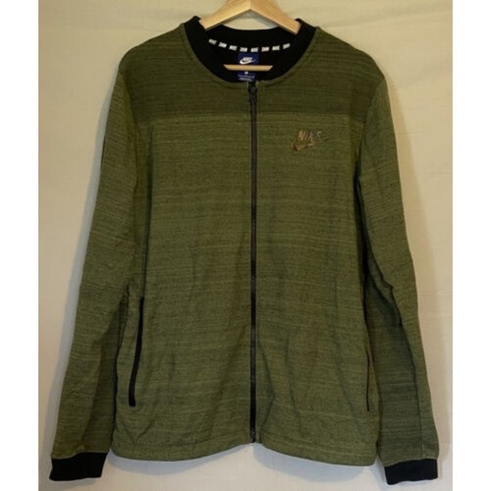 NIKE Advance 15 Knit Jacket Mens Large Green Black Full Zip Jersey Cotton Blend